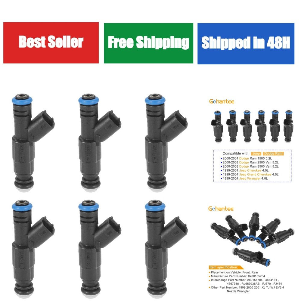 Fuel Injectors 4 Holes 0280155784 for Jeep Dodge 4.0L 5.2L 1999-2004