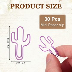 60Pcs Paper Clip, Cactus Shape Paper Clip Small Cute Bookmarks, Purple