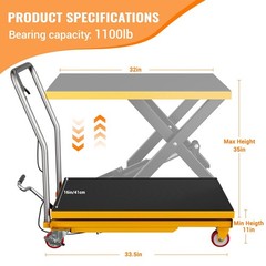 Garvee 1100Lbs Hydraulic Scissor Lift Cart 32″ Manual Lift Table w/ Wheels