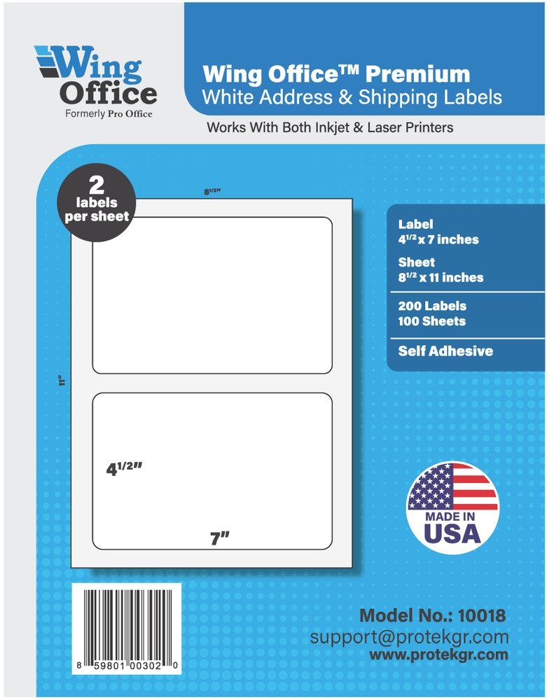 1000 Wing Office SHIPPING LABELS Self Adhesive Round Corners 7.0 X 4.5 USA MADE