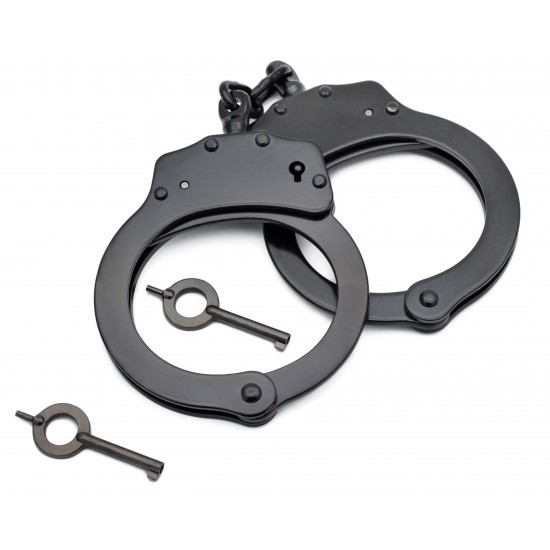 Police Magnum Black Steel Heavy Duty Handcuffs-Law enforcement security gear