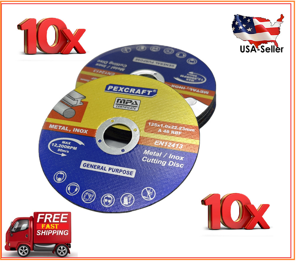 10 Pack 5 inch Cut Off Wheel 125 x 1 x 22mm Metal & Stainless Steel Cutting Disc