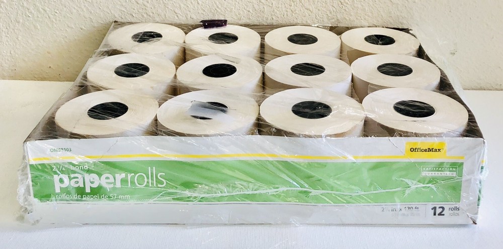 OFFICE MAX 2-1/4 in x 130 ft Bond Receipt Paper Rolls (57mm x 39m) OM98103 12pk