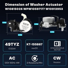 Shift Actuator AC120V 60Hz 4W 30mA 3RPM CW for Whirlpool Maytag Amana Washer
