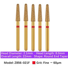 Vakker 5pc Dental Zirconica FG Diamond Burs with Holder 850 856 Round End Taper