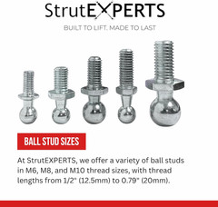 M8 Ball Stud 10mm (3/8″) for Lift Supports – Gas Strut End Fitting, 1/2″ Thread