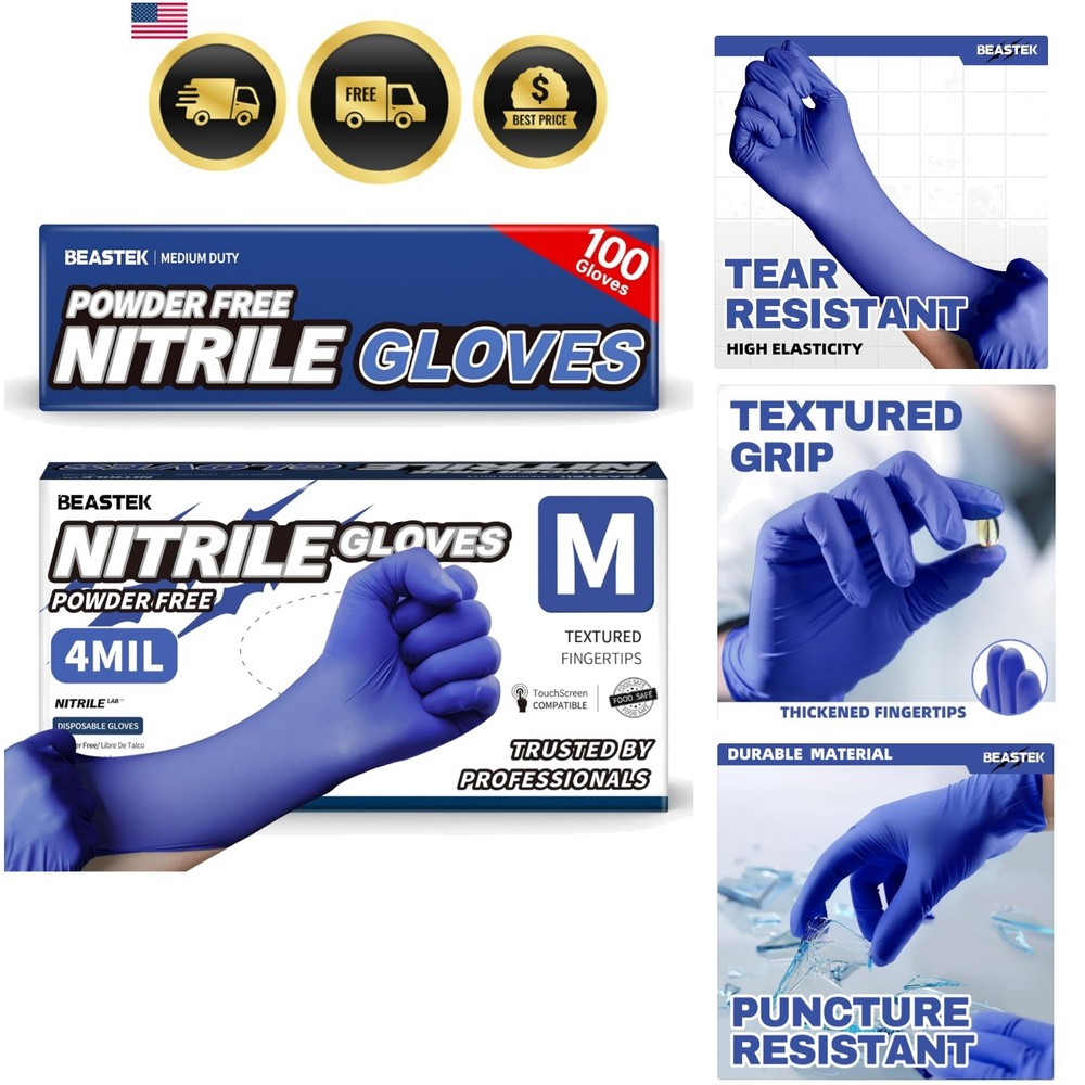 Nitrile Exam Gloves, 4.0 Mil 100 Pcs, Powder-Free Latex-Free Medical Cooking …