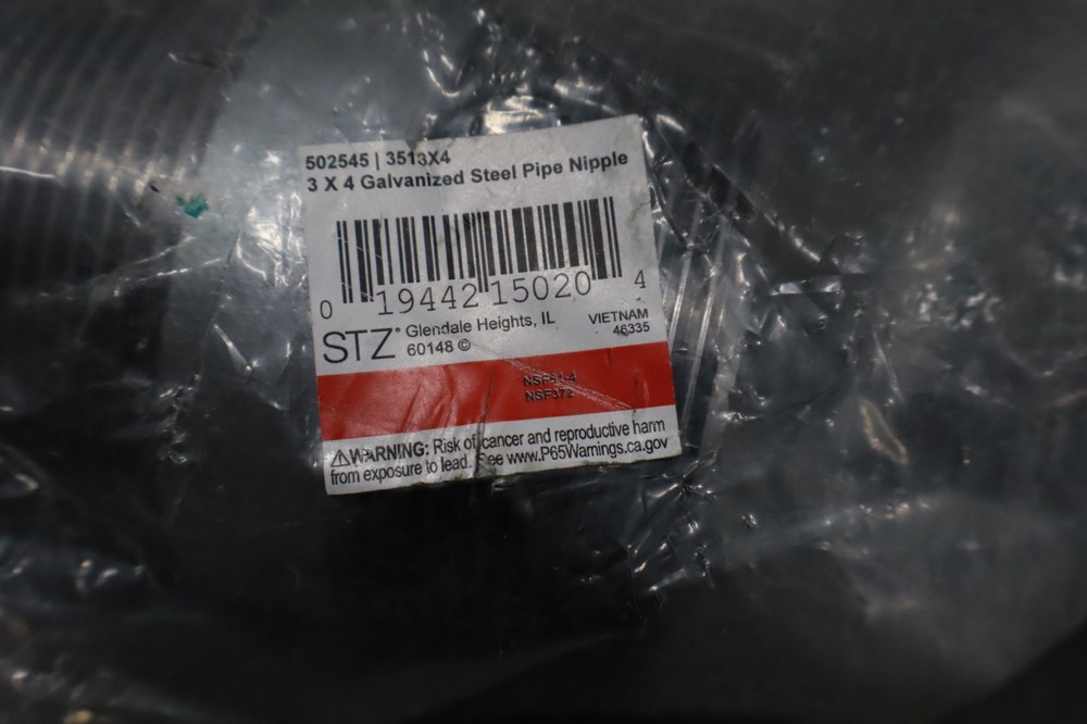 STZ Industries 3513X4 Galvanized Steel Pipe Nipple 3″ Diameter x 4″ Length
