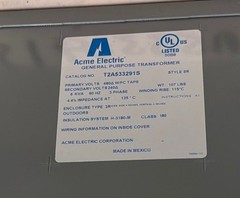 ACME ELECTRIC T2A533291S GENERAL PURPOSE TRANSFORMER Dented Top New See Photos
