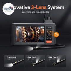 50Ft Sewer Camera, 1080P HD Triple Lens Borescope, 5″ IPS Screen Endoscope with