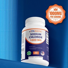 Vitamatic Sodium Chloride 1000mg, 365 Tablets – Salt Tablets, Non-GMO, Gluten F
