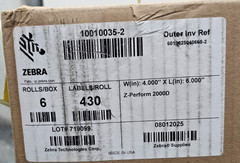 (QTY 6) Zebra 10010035-2 4″x6″ Direct Thermal Labels Z-Perform 2000D Floodcoated