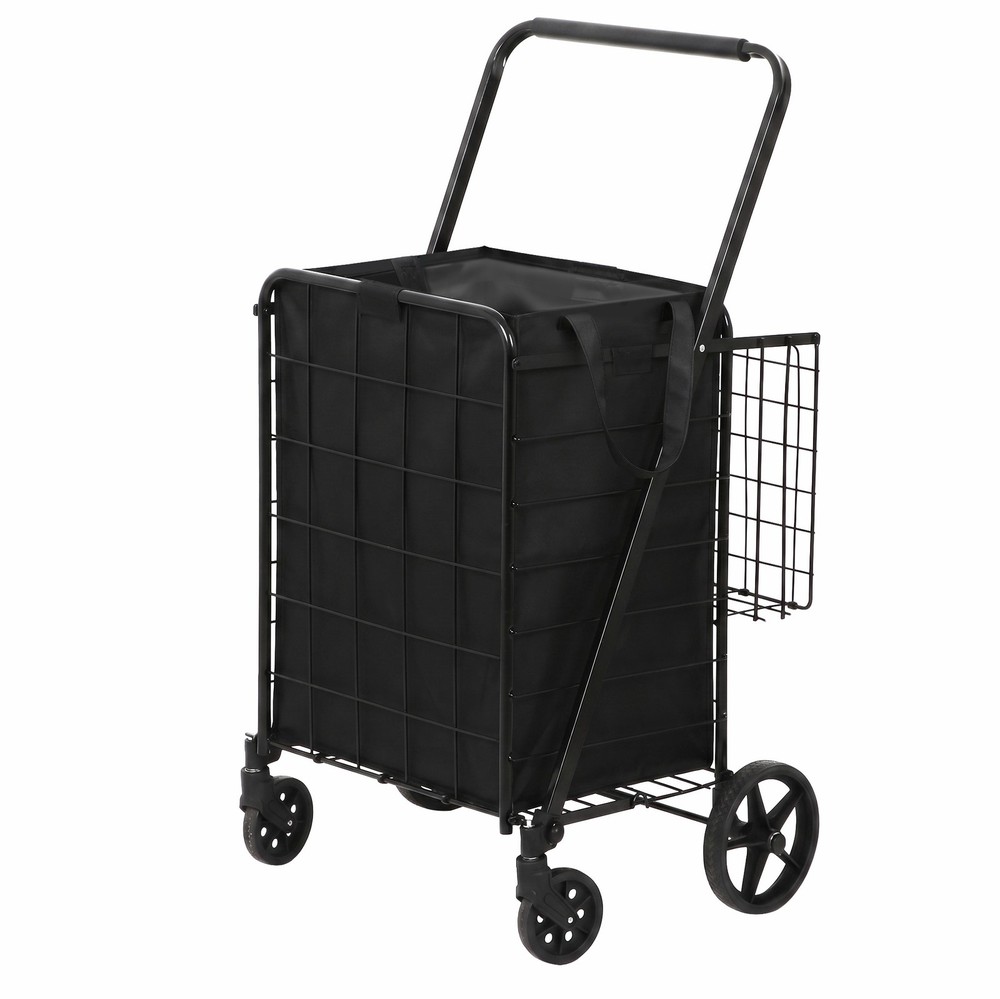 Collapsible Rolling Grocery Cart 88LB Load Capacity w/ Oxford Cloth Liner Black