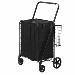 Collapsible Rolling Grocery Cart 88LB Load Capacity w/ Oxford Cloth Liner Black