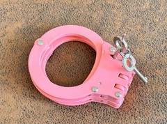 Pink Double Lock Hinge Steel Handcuffs Police Security Guard Grade Standard Size
