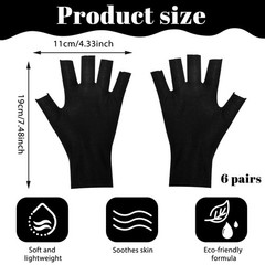 6pairs Cotton Fingerless Gloves Black Hand Moisturizing Gloves Overnight Slee…