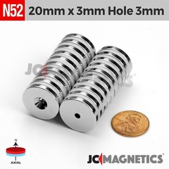 20mm x 3mm Hole 3mm Strong N52 Countersunk Ring Rare Earth Neodymium Magnet