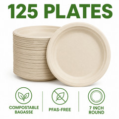 125/250500/1000pcs 7 Inch Compostable Disposable Bagasse Round Party Plates