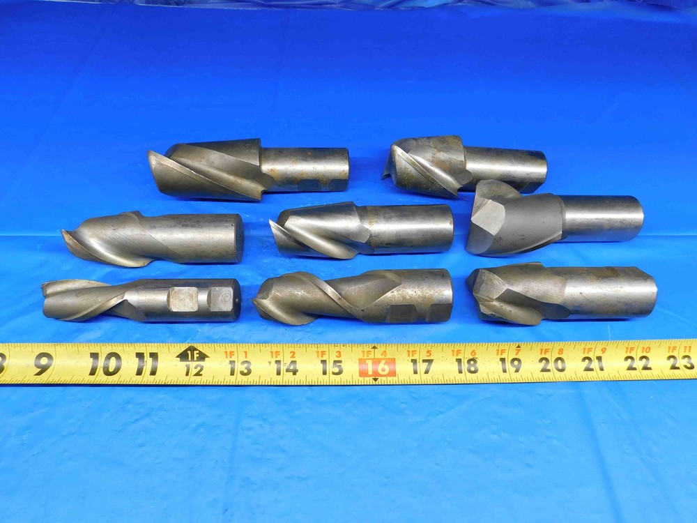 LOT OF 8 HSS SQUARE / CORNER RADIUS END MILLS CUTTING DIAMETERS 1″, 1 1/2, & 2″