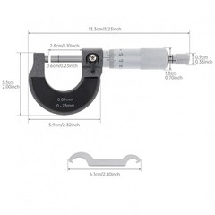 Machinist Outside Micrometer 0-25mm, 0.01mm Accuracy, Carbide Tips