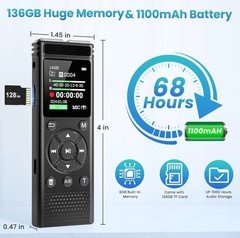 136GB Digital Voice Recorder Playback,9000 Hours Audio Recording,Voice activated