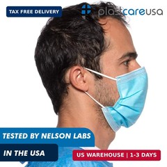 PlastCare USA 100 4-Ply ASTM Level 3 Face Masks, Disposable (Blue) (2 Boxes of 5