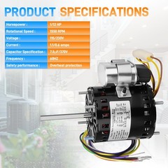 4-N-1 Refrigeration Fan Motor 3.3″ 1/12 hp 1550 RPM 115/230V Fasco # 9721