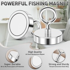FINDMAG Strong Magnets Fishing, 350 LBS Fishing 2.00 inches (50mm), Silver