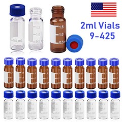 100Pcs 2ml Sampler Vials+9-425 Amber/Clear Vial w/Blue Screw Caps Writing Patch