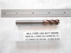 NEW M.A. FORD USA 8MM DIA. X 19MM LOC X 63MM OAL 4FL. CC CARBIDE SQUARE END MILL