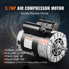 VEVOR 3.7HP Air Compressor Electric Motor 230V 3450RPM 56 Frame CW/CCW Rotation