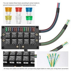 12V Automotive Fuse and Relay Box, with 12 AWG Pre-Wired, 10 Relays and 15 ATC/A