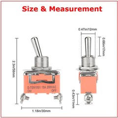 10x Waterproof Heavy Duty Toggle Switch ON/OFF 2 Terminal Car Boat SPST 15A 250V