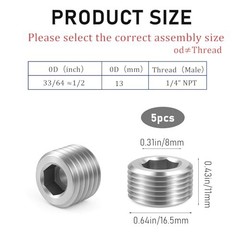 5 PCS 3/8″ NPT Male Pipe Plug Stainless Steel Pipe Plug Fitting Set Hex Counter