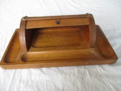 Vtg MCM! Solid Wood Roll-Top Desk Organizer Brass Nailhead Accents 12×6.5″