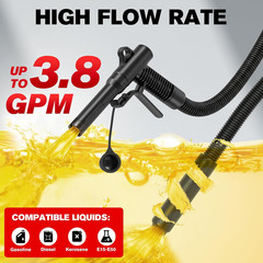 Fuel Transfer Pump with Auto-Stop, 3.8 GPM, 71″ Hose, Gas Can Fuel Pump with 4 A