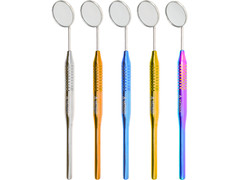 Dental Mirror Set of 5 Chrome Plated Thick Handle Tools (Multicolor) by ARTMAN