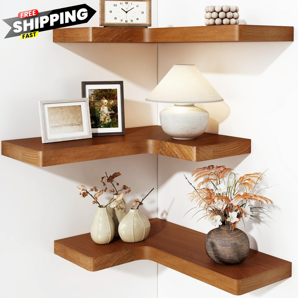 Fixwal Corner Floating Shelves for Wall 16″ x 11.4″ x 5.5″, Rustic Brown