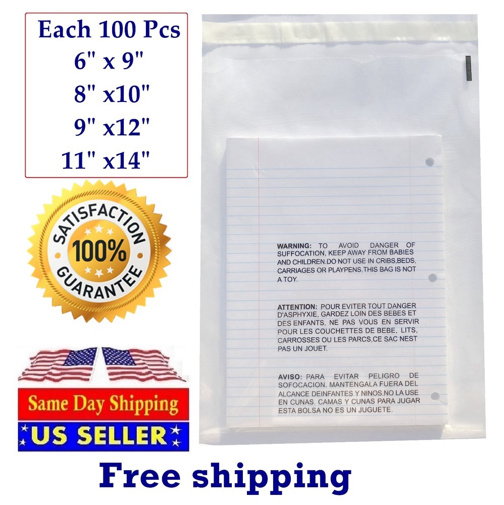 Poly & Plastic Packaging Bags 400 Clear Combo With Suffocation Warning 6×9, Seal