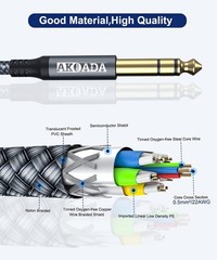 1/4 Inch TRS Instrument Cable (10ft 2Pack),Akoada Right Angle 6.35mm Male Jack S
