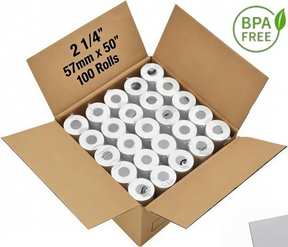 100 Rolls 2 1/4″ 57mm x 50′ Cash Register Credit Card POS Receipt Thermal Paper