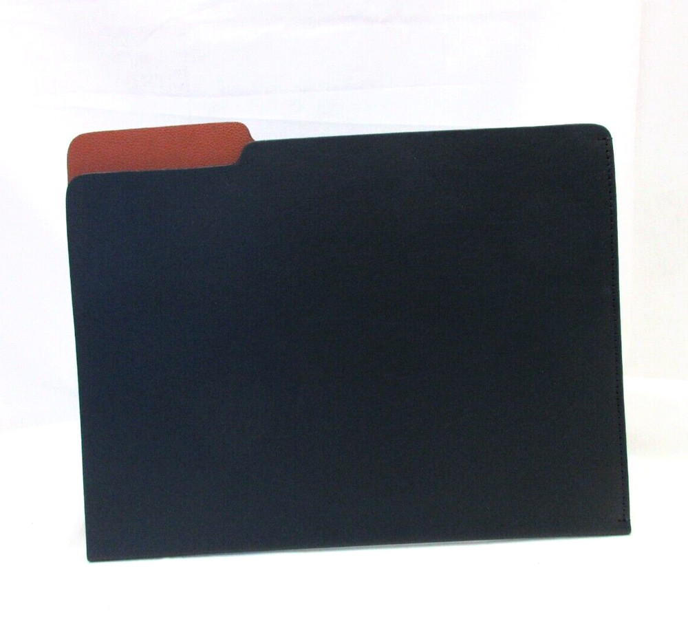 Leather File Folder by Graphic Image Letter Size Made in America Navy w Tan
