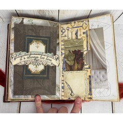 Handmade Regency Victorian Junk Journal Memory Keeper Red Gold Velvet Ribbon Tie