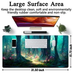 Forest Desk Mat Blue Green Mouse Pad 15.7L x 31.5W inches, A