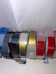 Vintage Rotex Printer 3/8” Embossing Tape 12 Rolls Gold Red Blue Brown Gray
