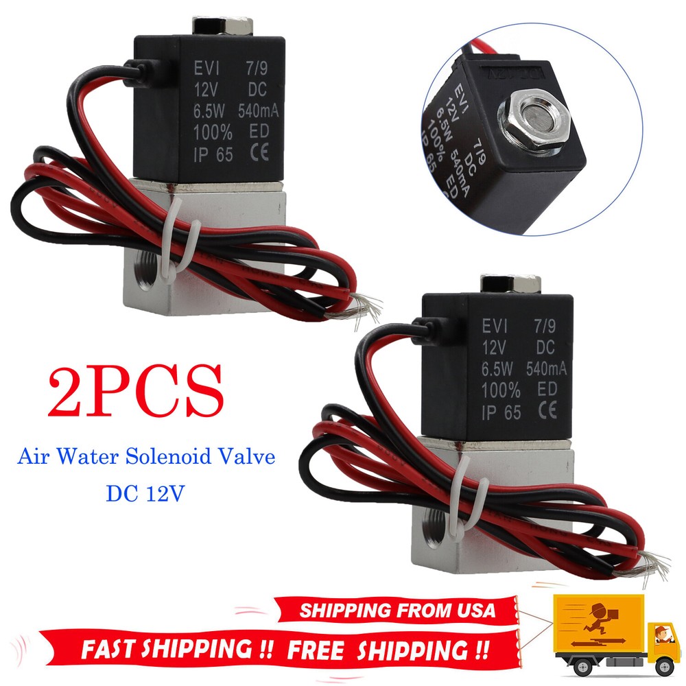 2pcs 1/8″ Fast Response Electric Air Water Solenoid Valve Normally Closed 12V DC