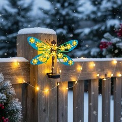 2 Pack Metal Dragonfly Outdoor Wall Decor with 30 Led Solar Lights- 13.9″ Out…