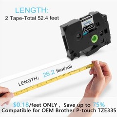 2Pack Compatible TZe-335 Brother P-Touch TZe Tape 0.47 Laminated White on Black