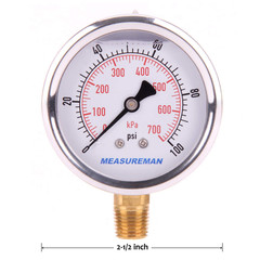0-100 Psi/Kpa Water Pressure Gauge, Glycerin Filled,Psi Gauge