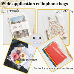 100 Pcs Clear 8″ X 10″(19.8*25 Cm) Self Seal Cello Cellophane Bags Resealable Po